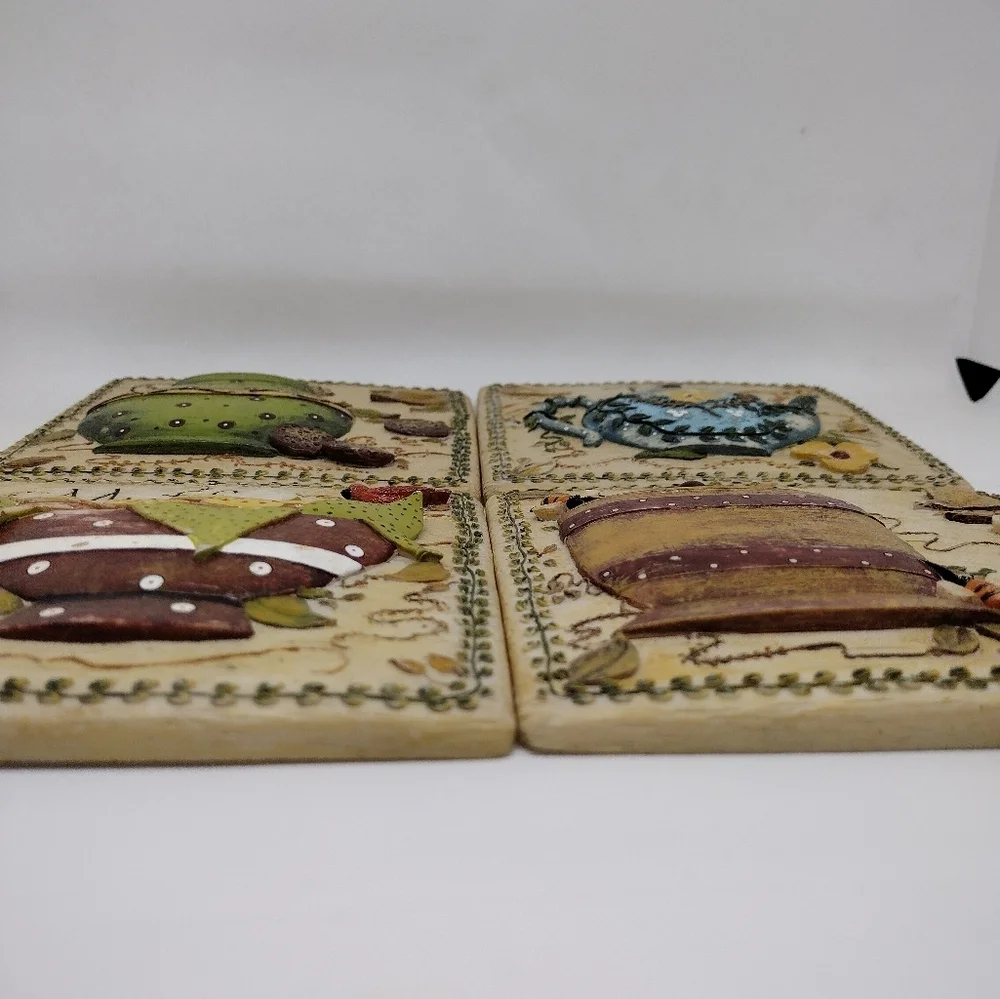 Set‎ of 4 Resin 3D Wall Decor Plaques Tea, Honey, Cookies, and Muffins
